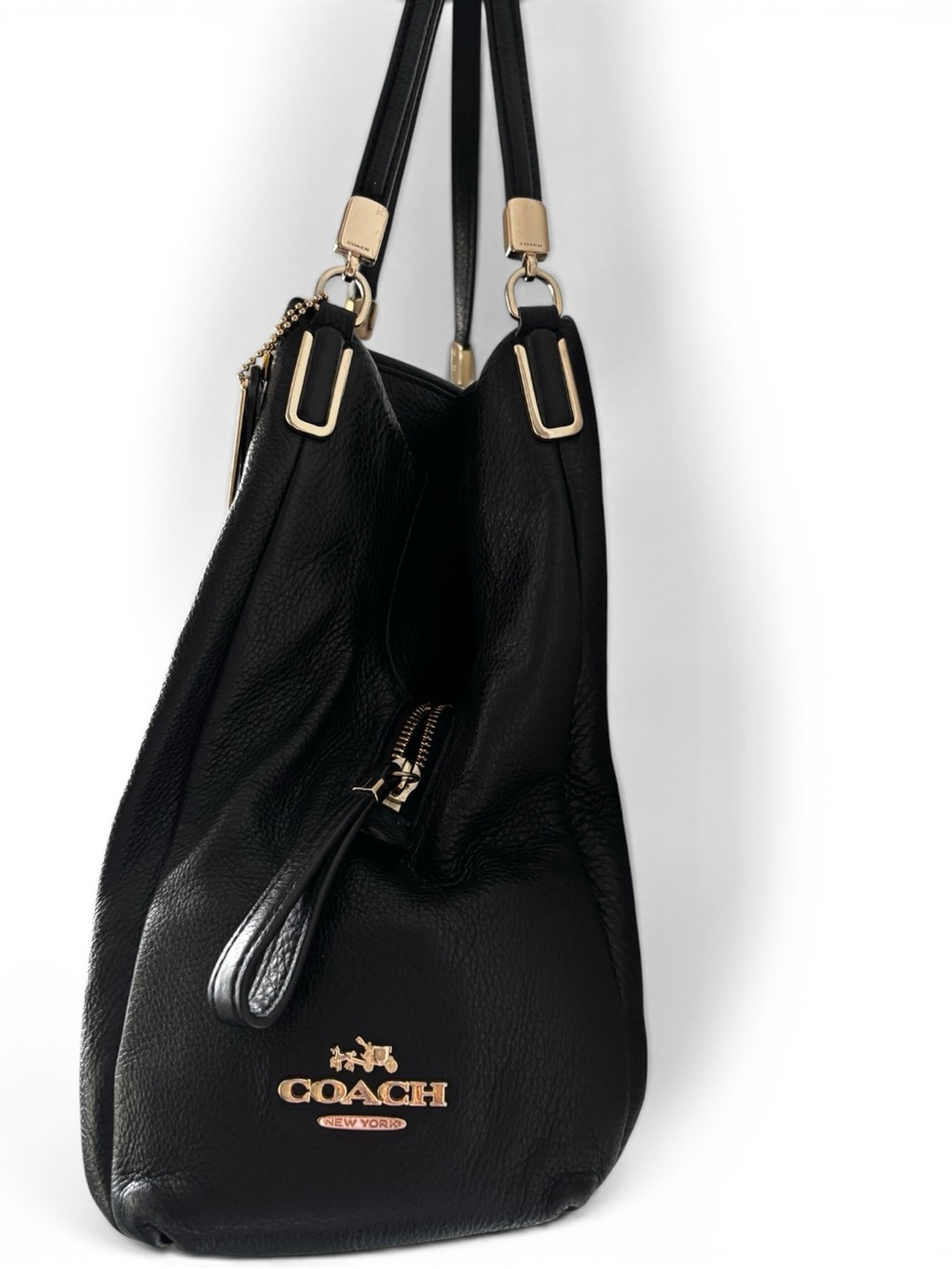 Coach Madison Phoebe Black Pebbled Leather Shoulder Bag Gold Hardware 2 Hangtags - Picture 6 of 11